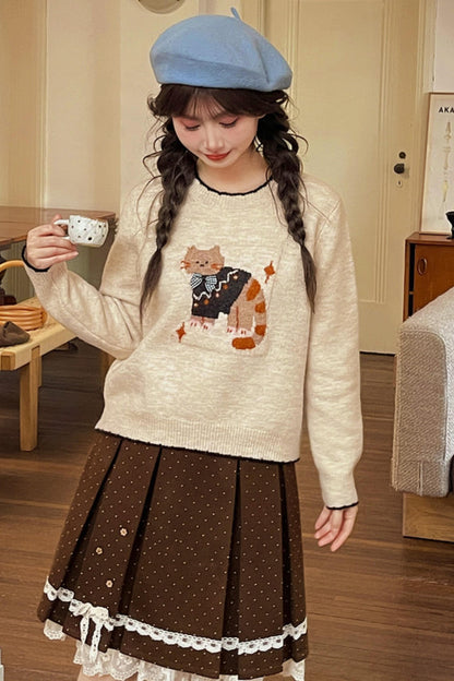 ブラウンポルカドットレーススカート