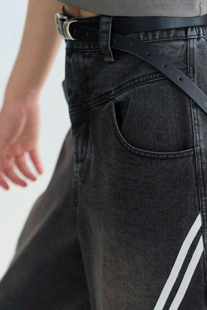 ストライプコントラストクロップドジーンズ