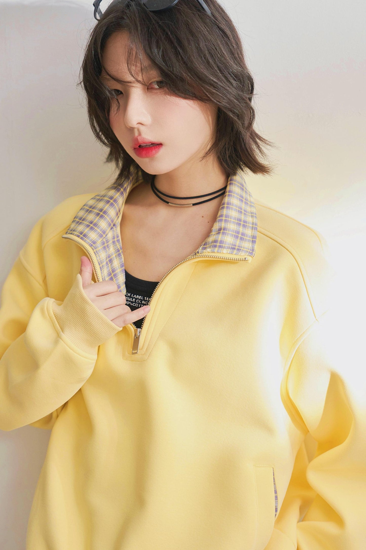 カジュアルハーフジップチェックスウェット