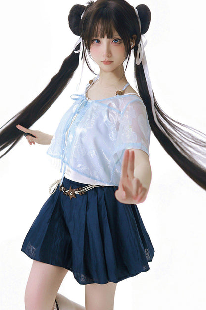 Completo marinaro in chiffon blu trasparente