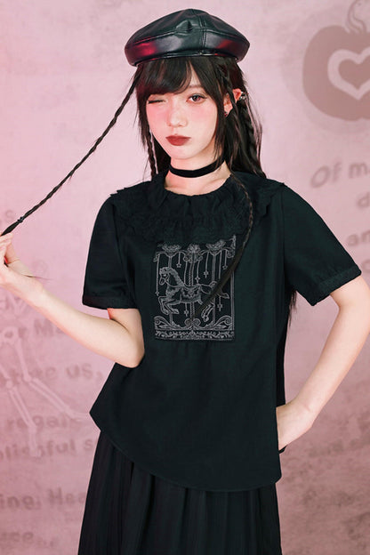 Dark Print Doll Collar Top