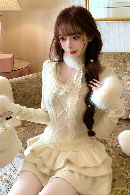 Soft twisted knit sweater + tutu skirt + sleeve knit