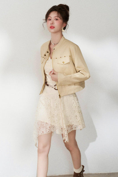 Khaki Denim Cropped Jacket