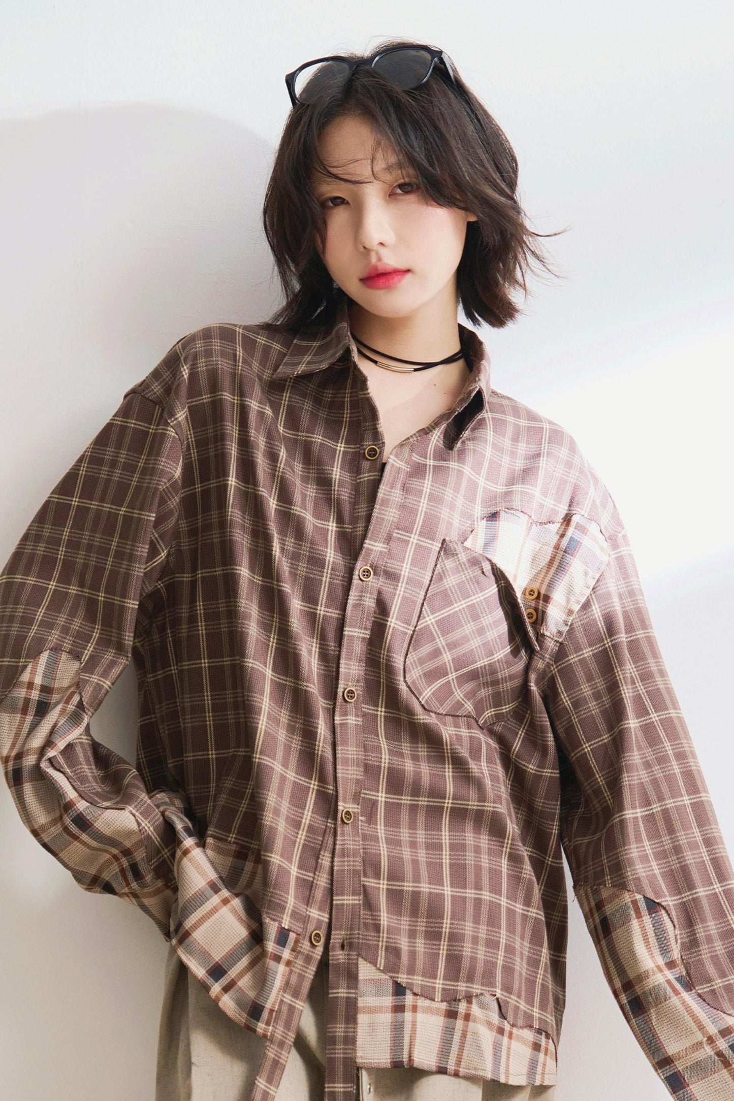 デザインチェックロングスリーブシャツ