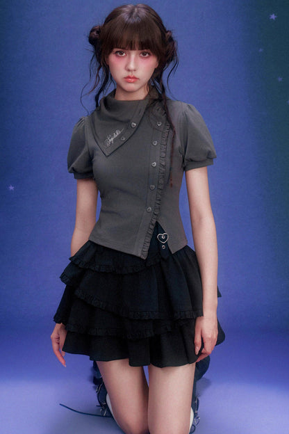 Dark-Kawaii-Oberteil mit Puffärmeln