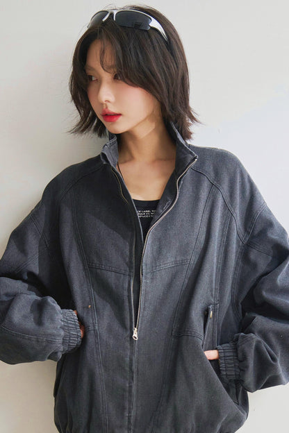 Relaxed fit denim stand up jacket
