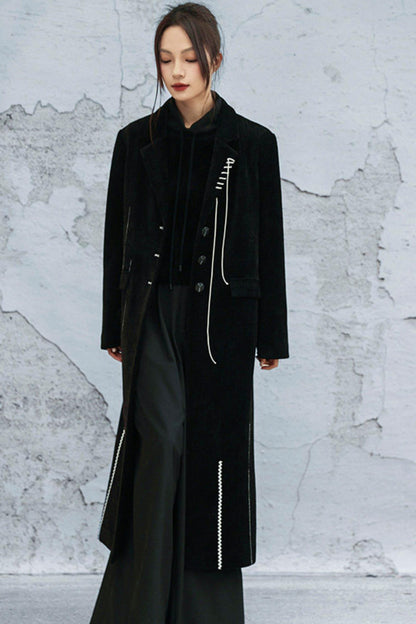 Chenille color block long coat