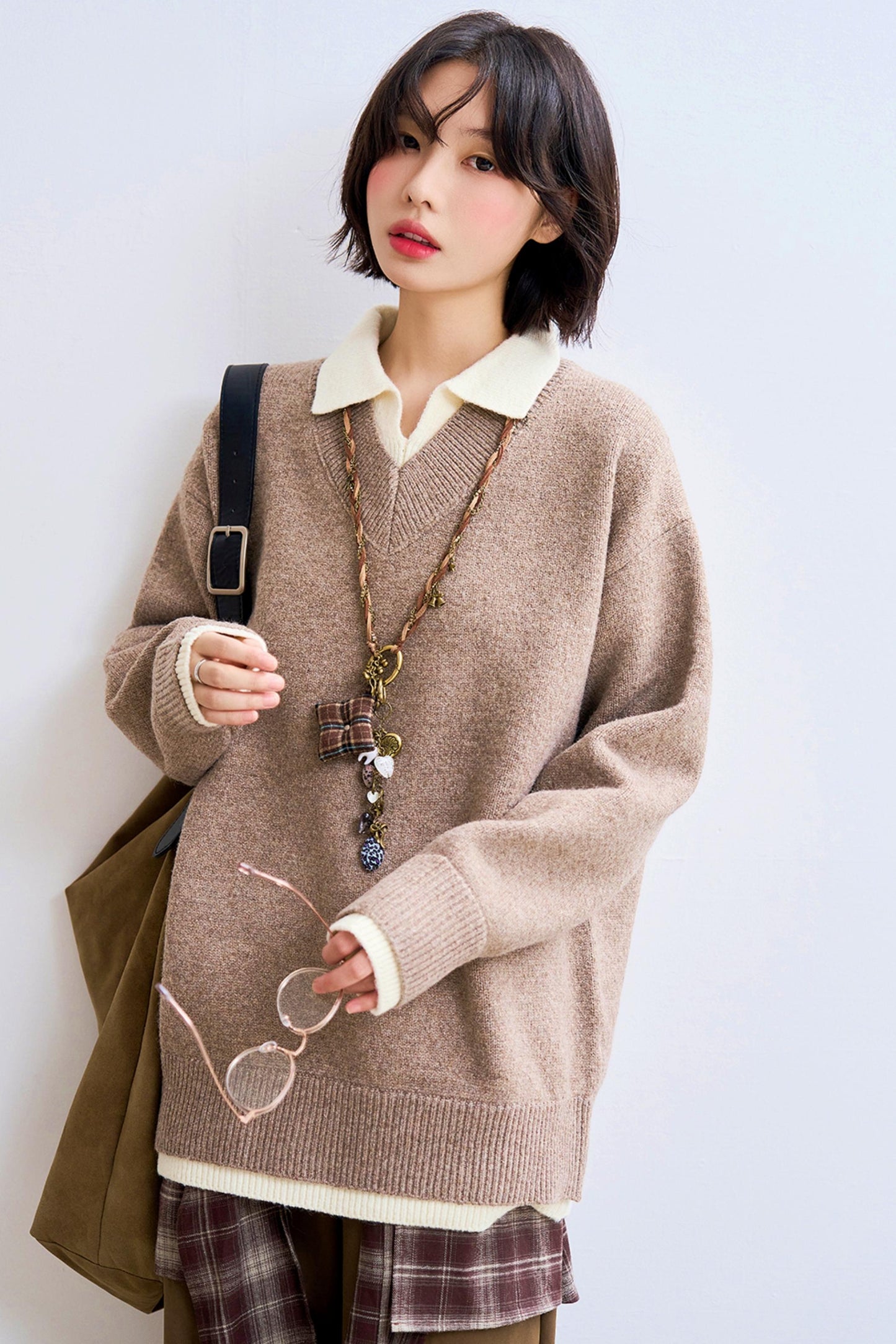 Relaxed Fit Lapel Knit Sweatshirt