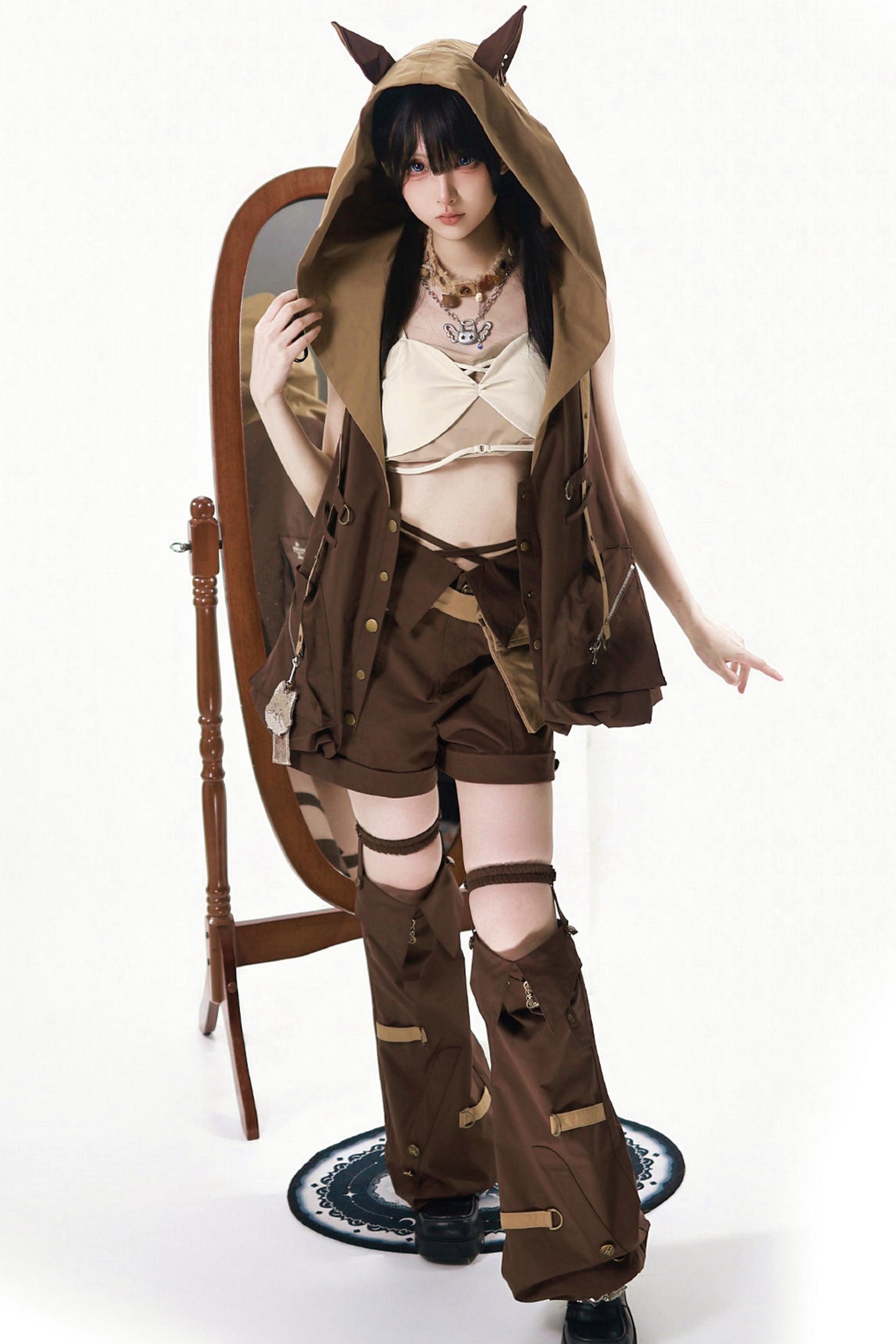 Hauts Lolita Cyberpunk + Shorts + Vêtement d'extérieur + Accessoires pour jambes + Sac banane