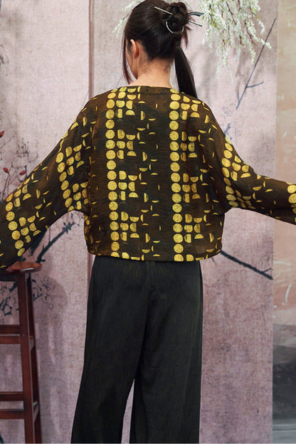 Schwarz-goldene kurze China-Jacke aus Jacquard