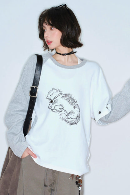 Gravity Cat Patchwork Top