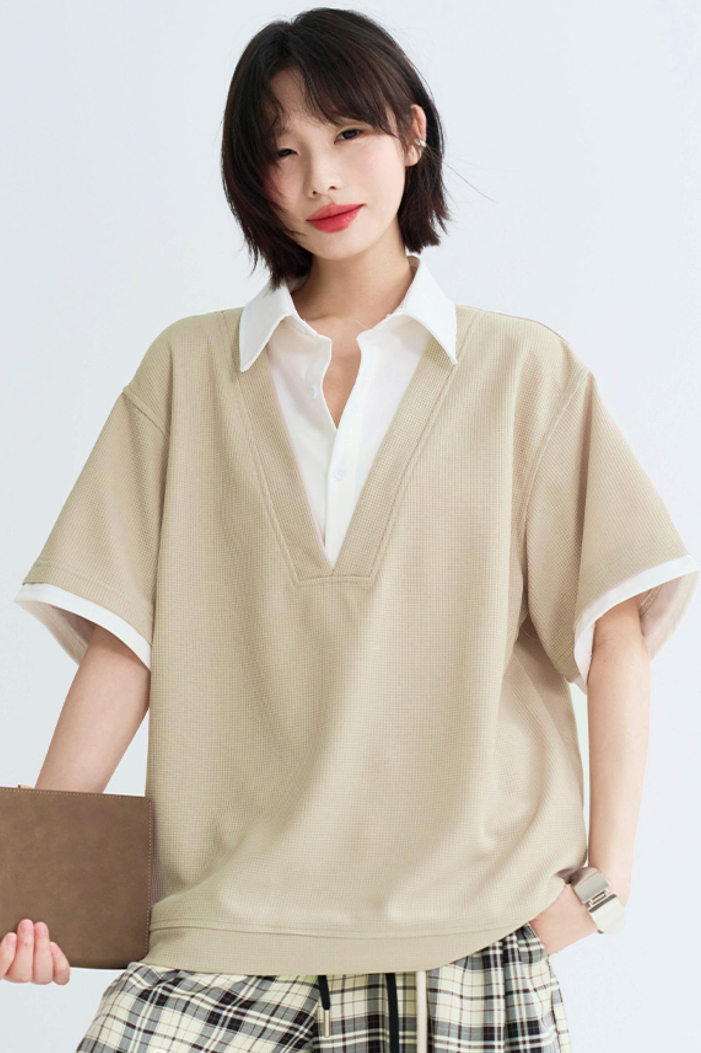 Relaxed Fit Shirt Collar Tee Shirt
