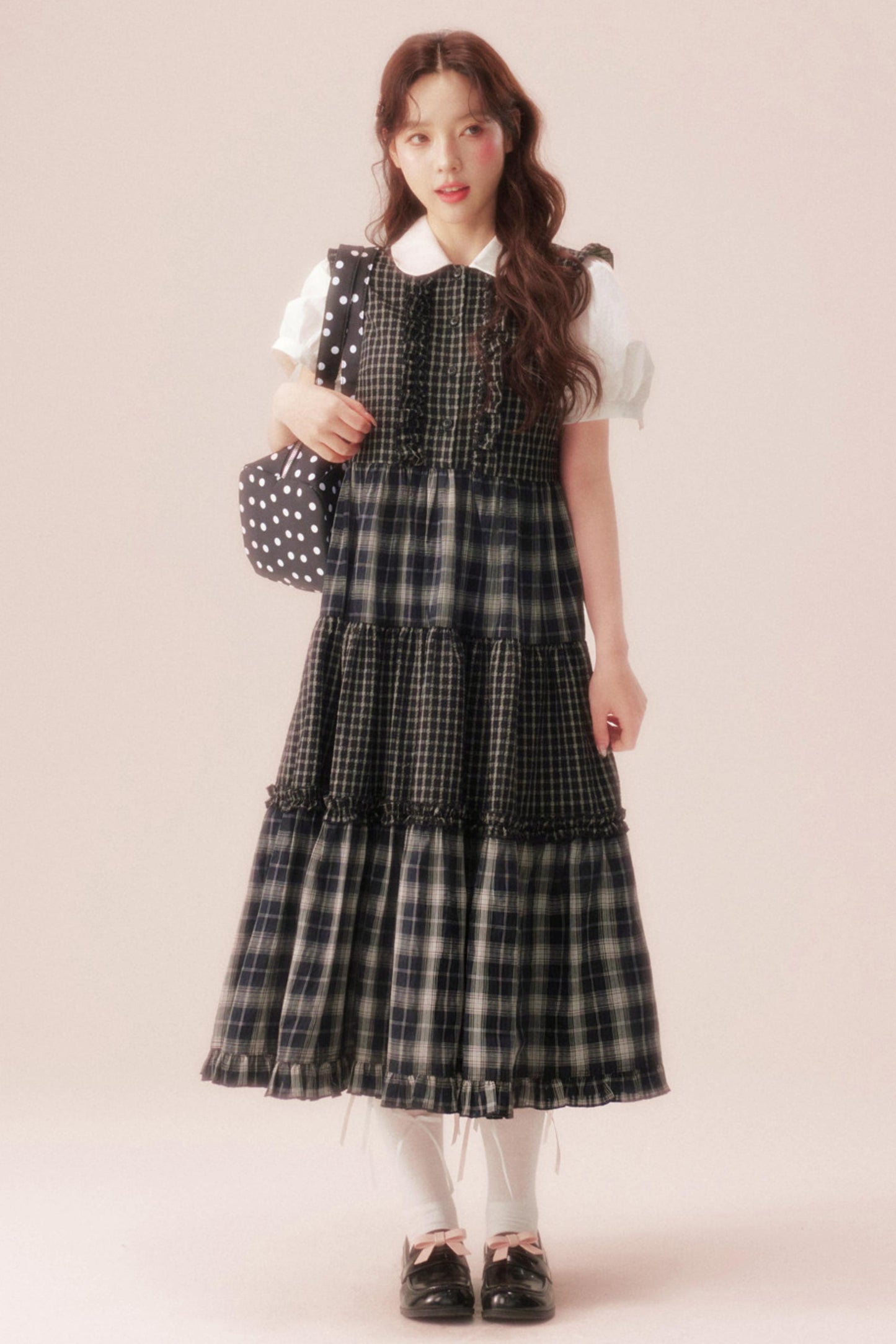 Black Plaid Patchwork Loose Shirt Dress