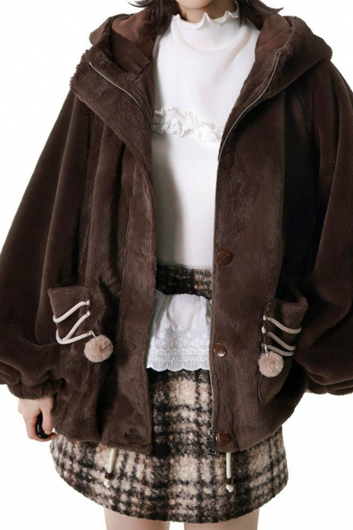 Plaid Skirt + Coat + Top + Leg Warmers