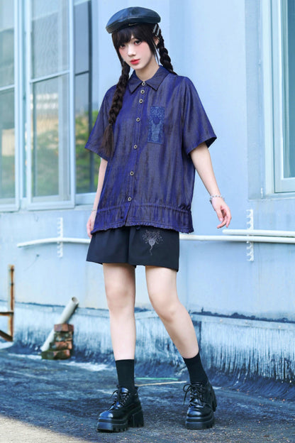 Night Blue Embroidered Subculture Shirt
