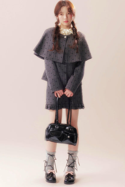 Evening glow coat + shawl + skirt + knit top