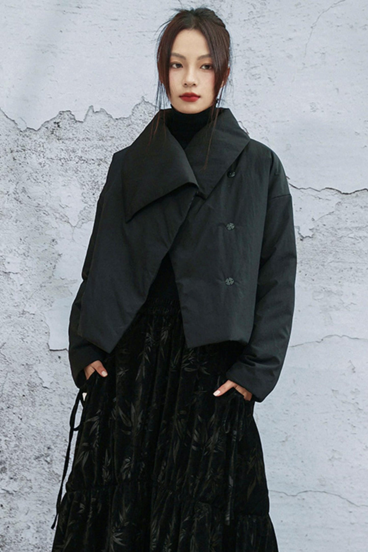 コンバーティブルネックラインコットンジャケット