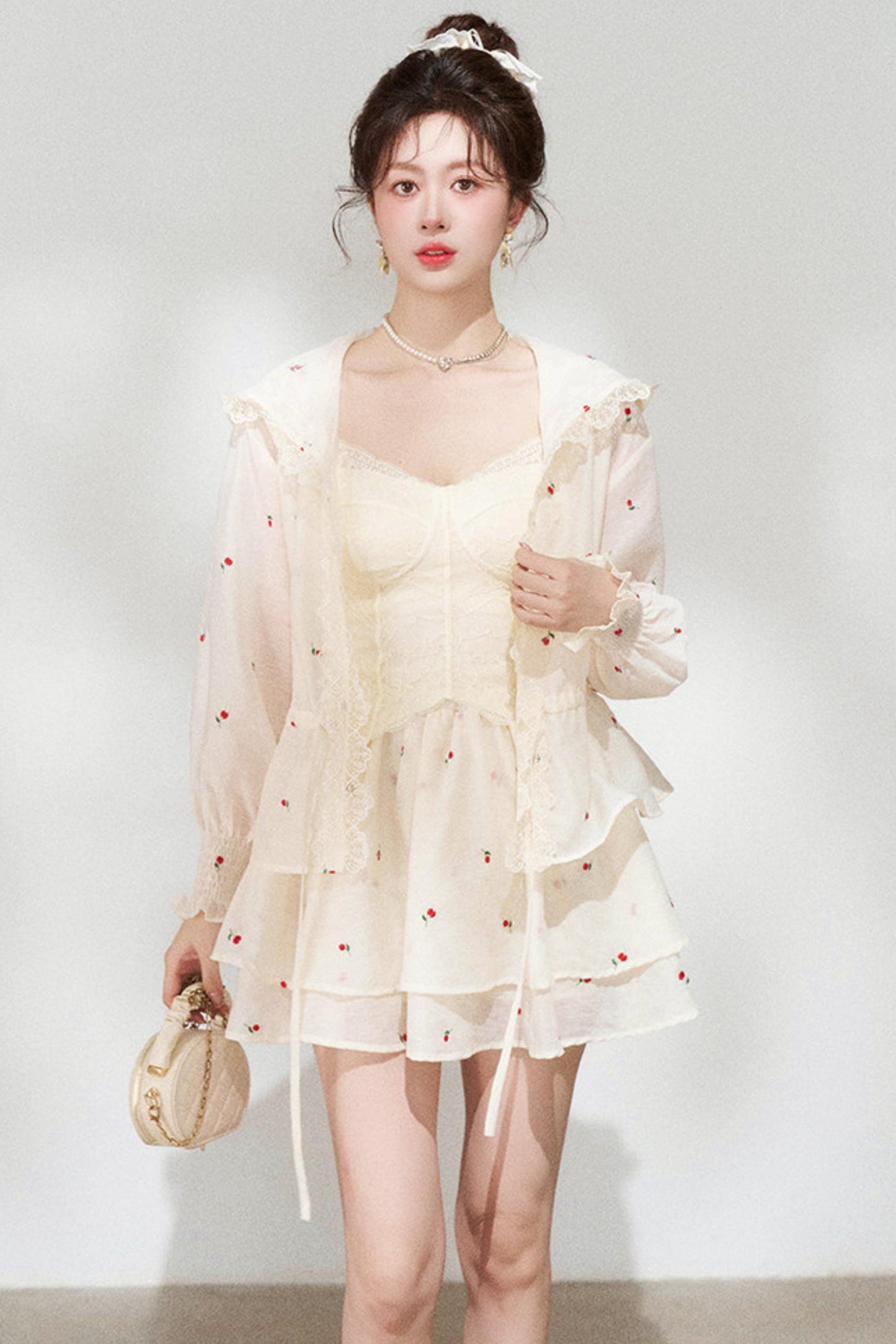 Lace Hooded Jacket + Top + Skirt