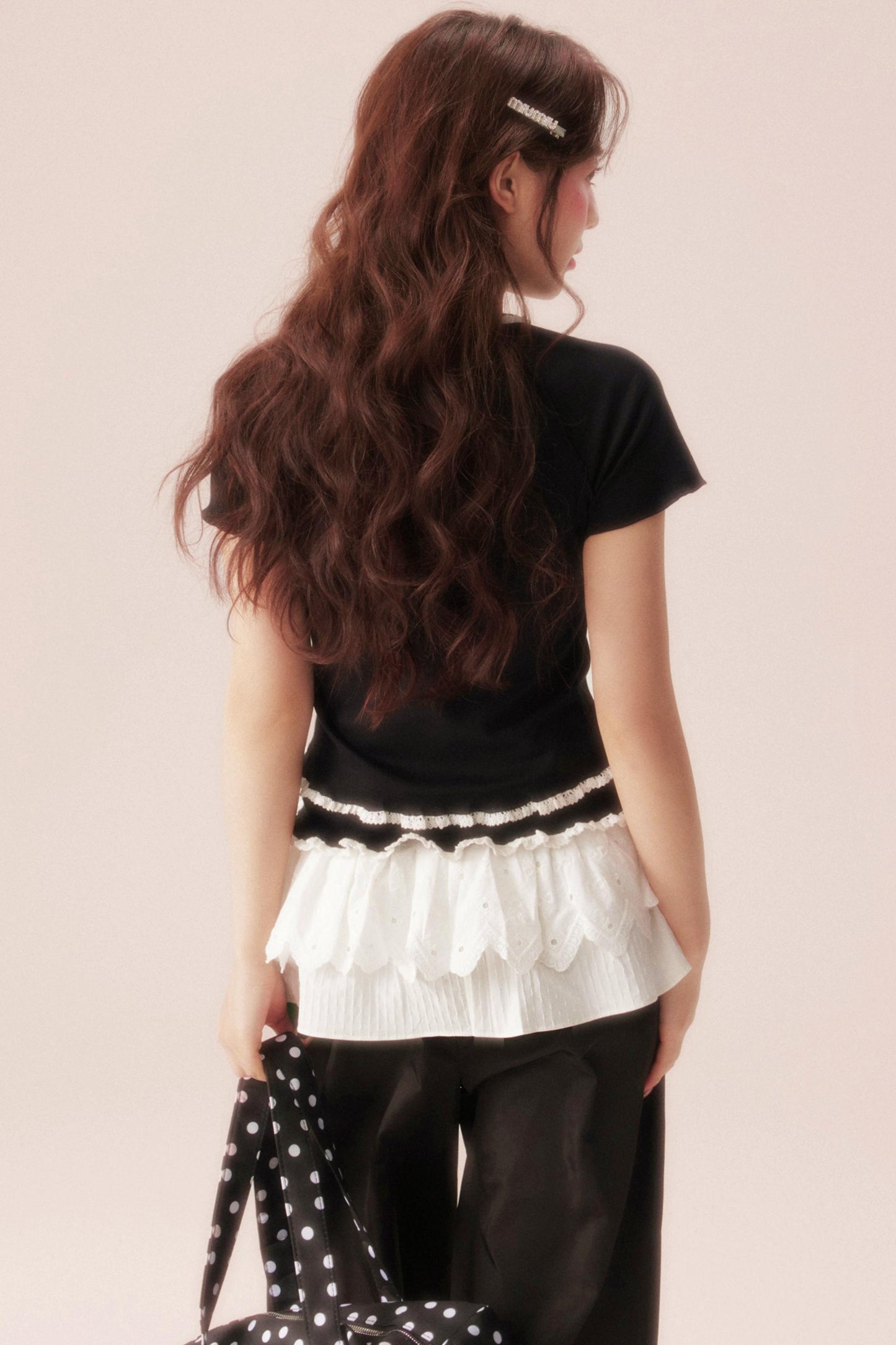 Ribbon Bijou Raglan Ruffle Top