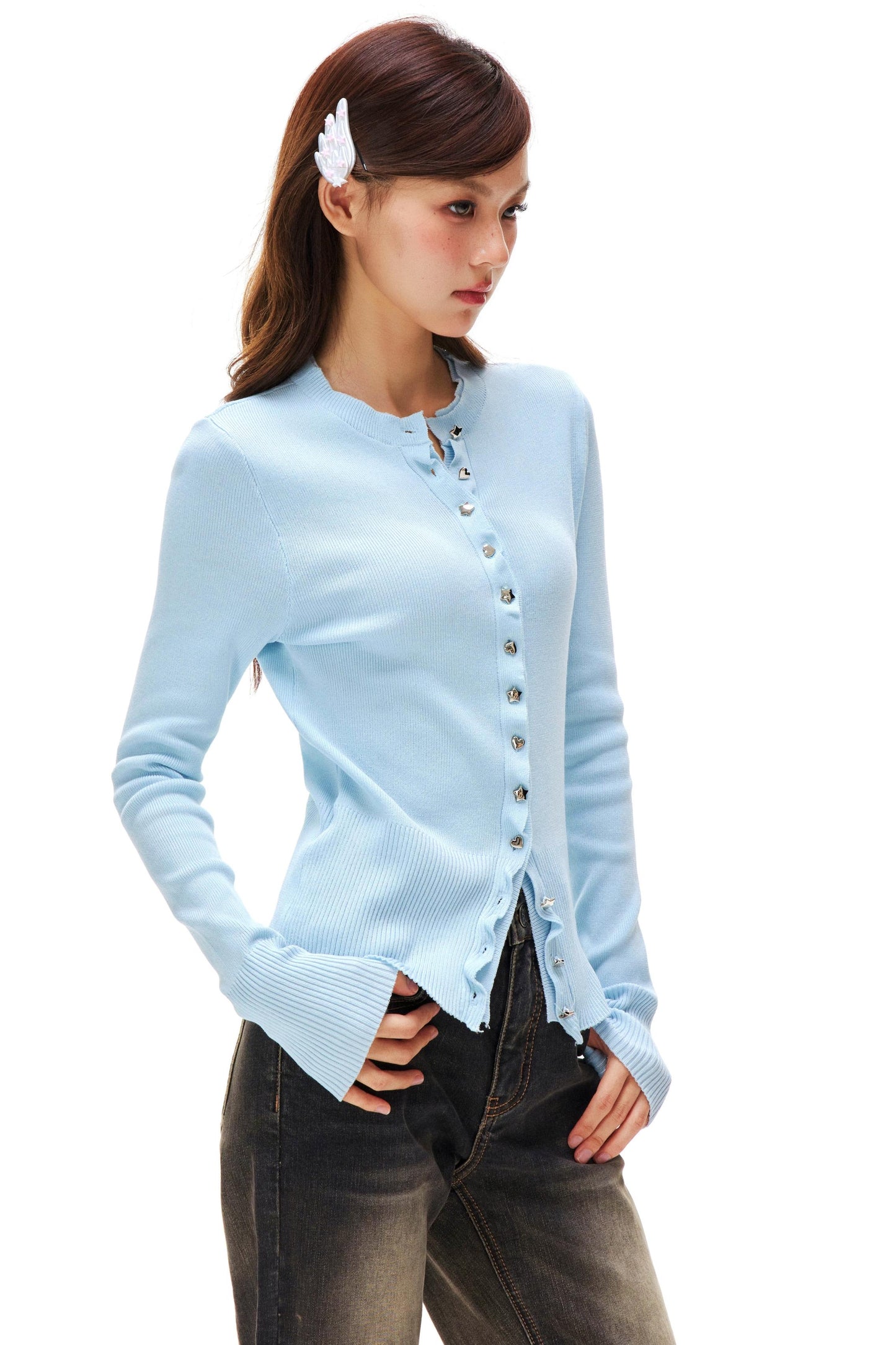 Love Star Button Slim Cardigan