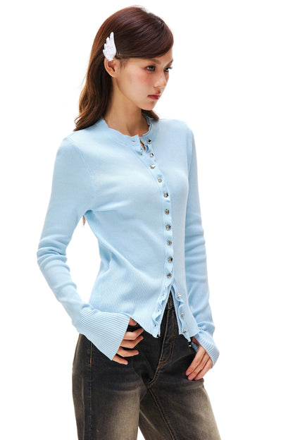 Love Star Button Slim Cardigan