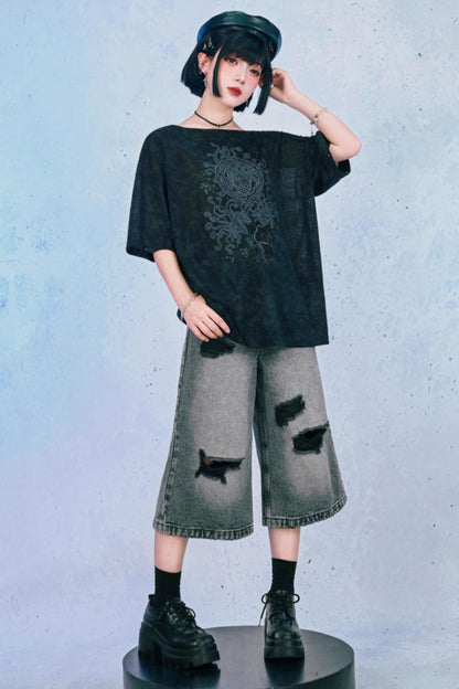 Ruins Street Distressed Denim Pants