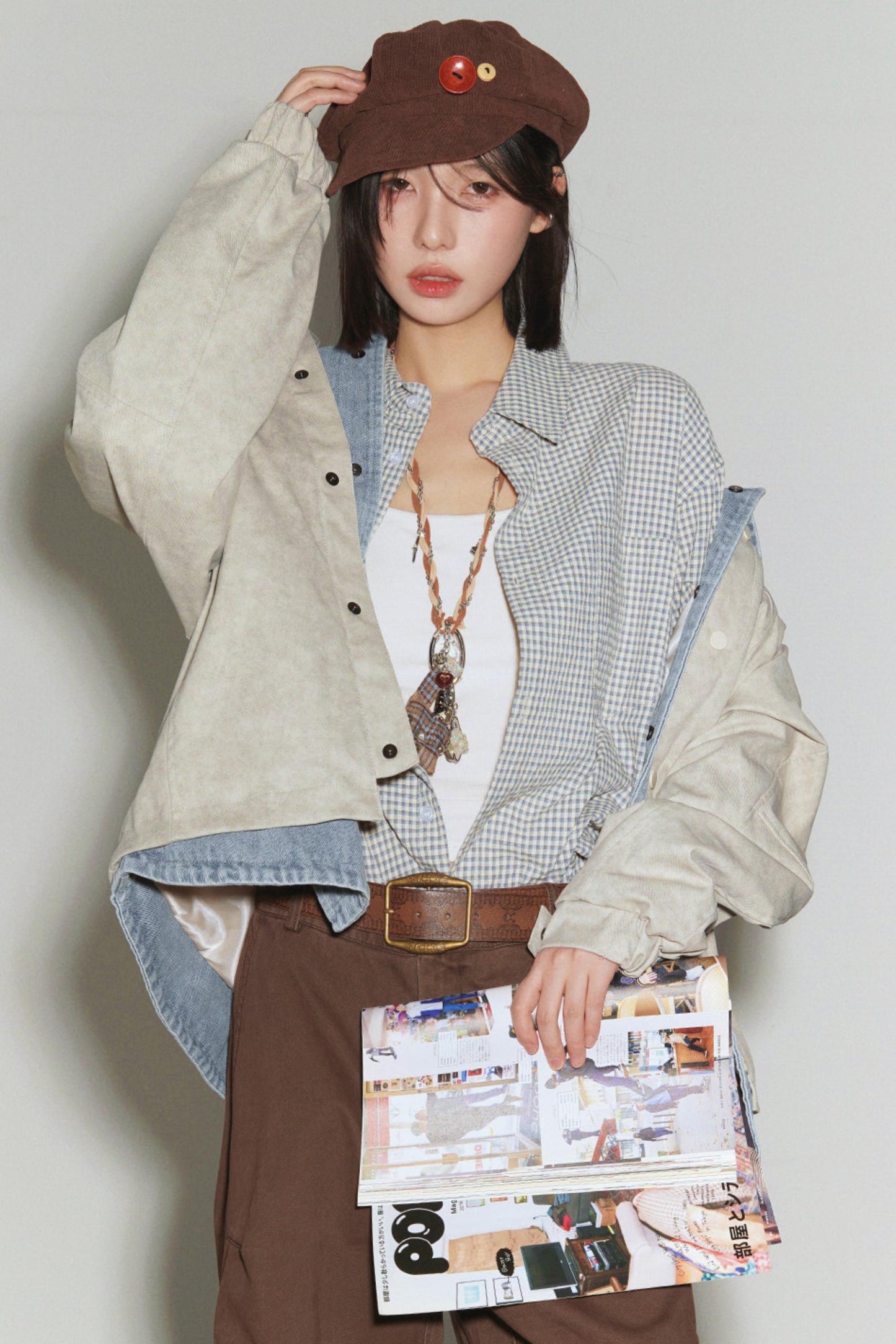 デニムパッチワークカラーブロックジャケット