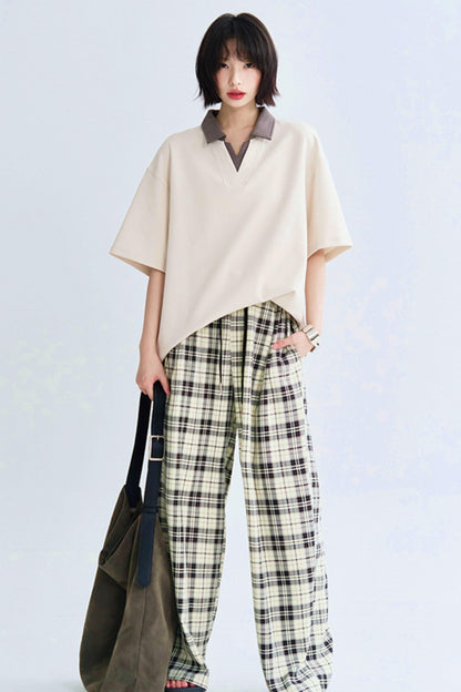 Contrast Lapel Loose Fit Faux Top