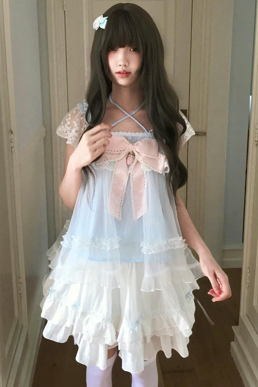 Babyblau-Spitzen-Trägertop + Rock