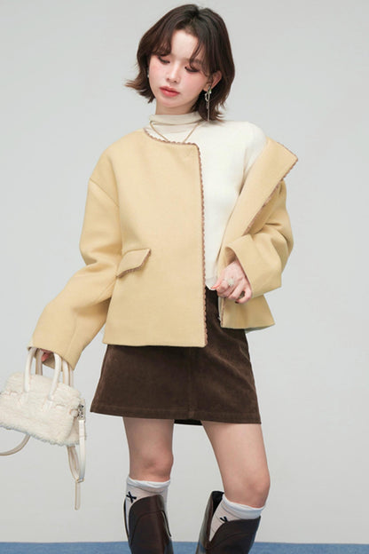 アシンメトリカルレースウールコート