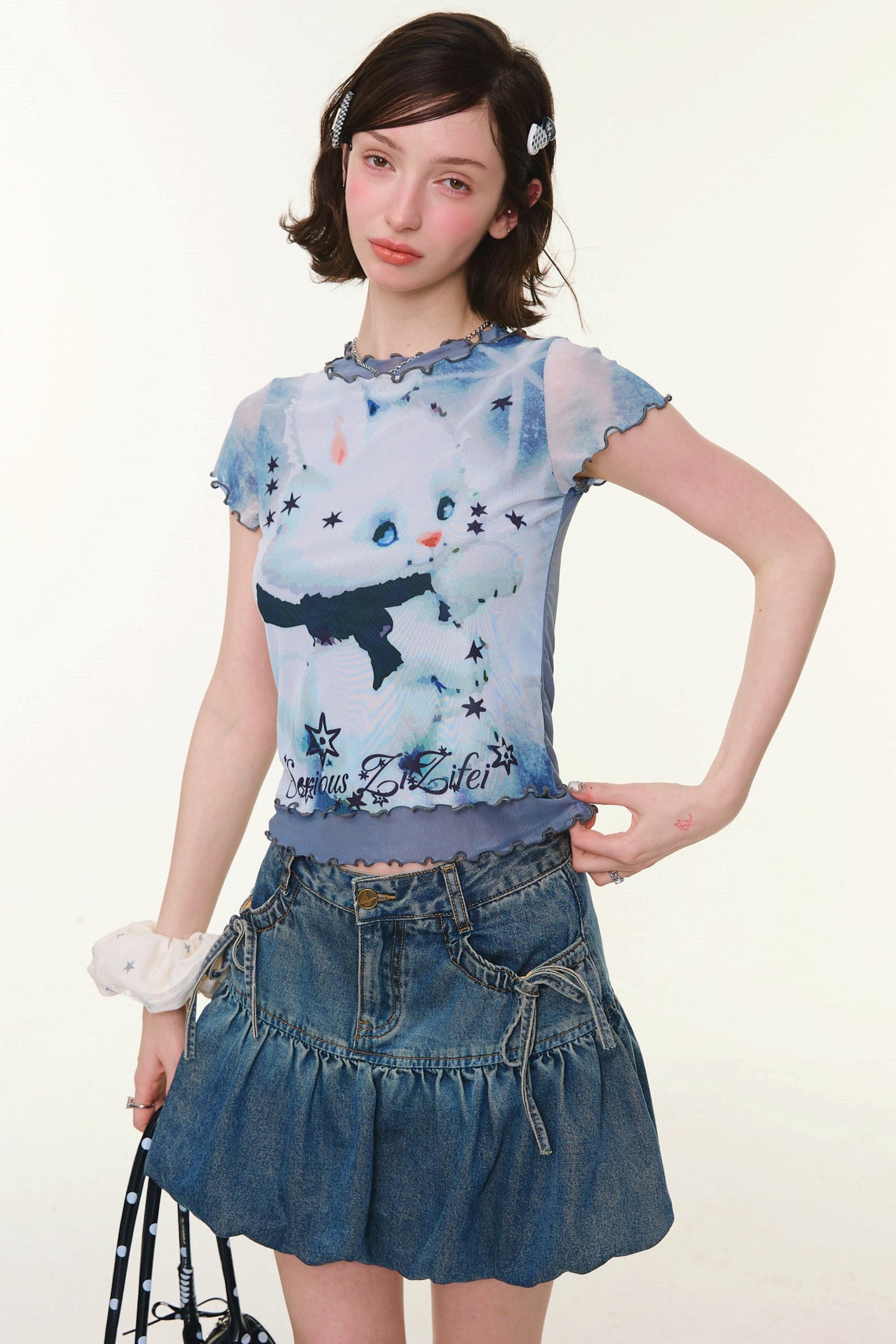 Rabbit Dream Cat Print Top