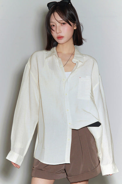 코튼 린넨 긴팔 블라우스