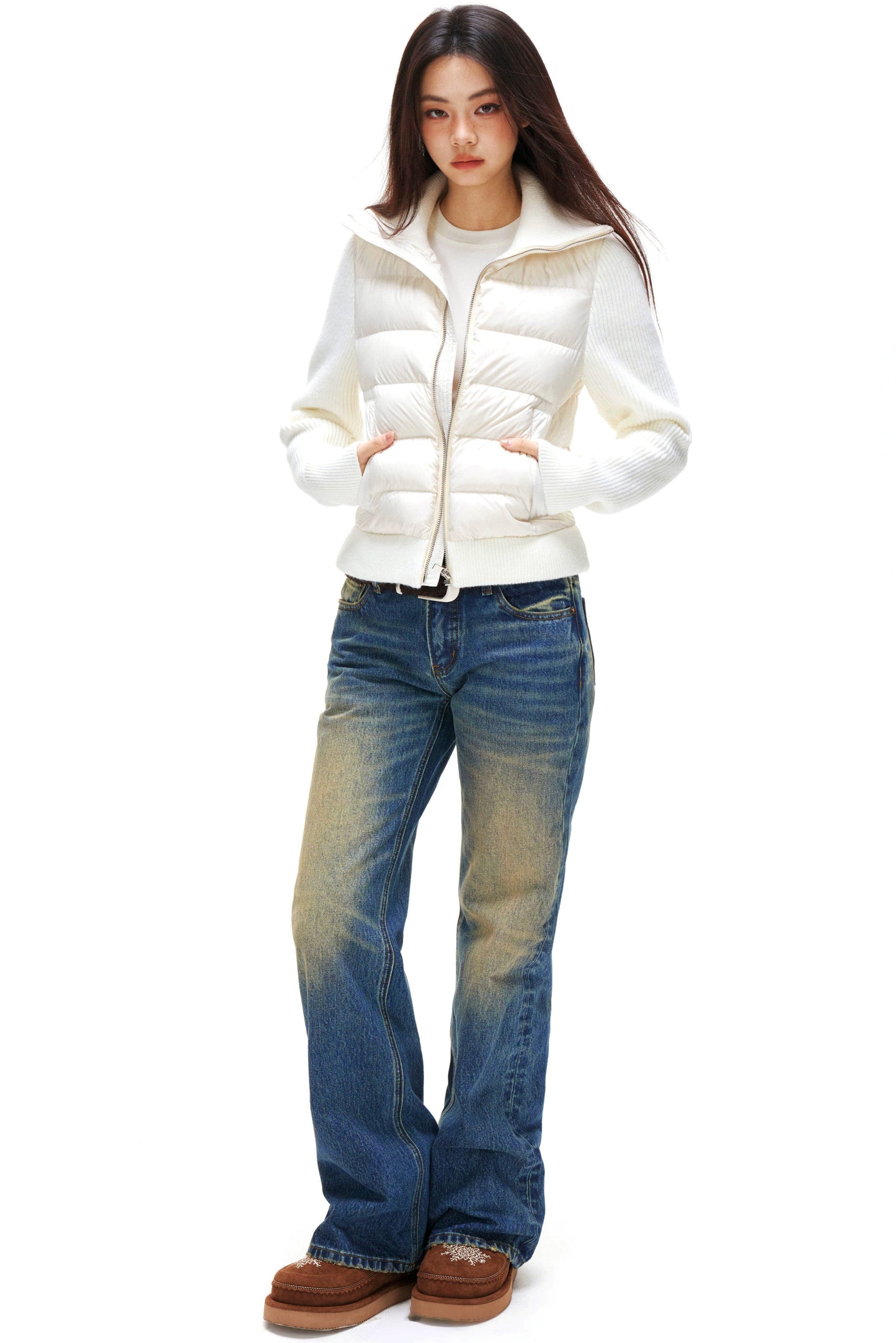 Ribbed Patchwork Down Jacket