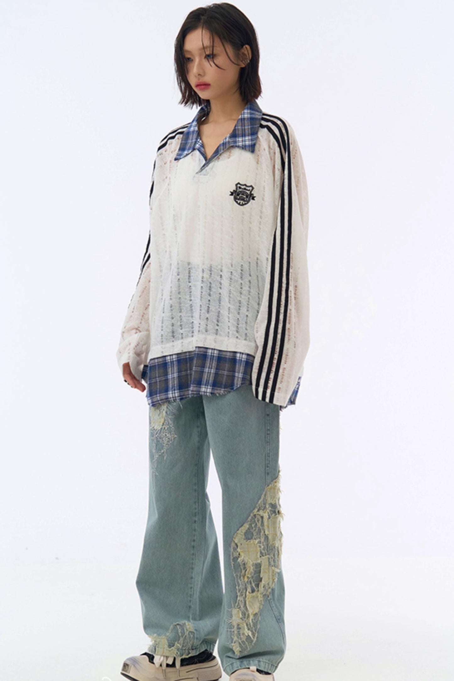 Plaid Sheer Sweatshirt