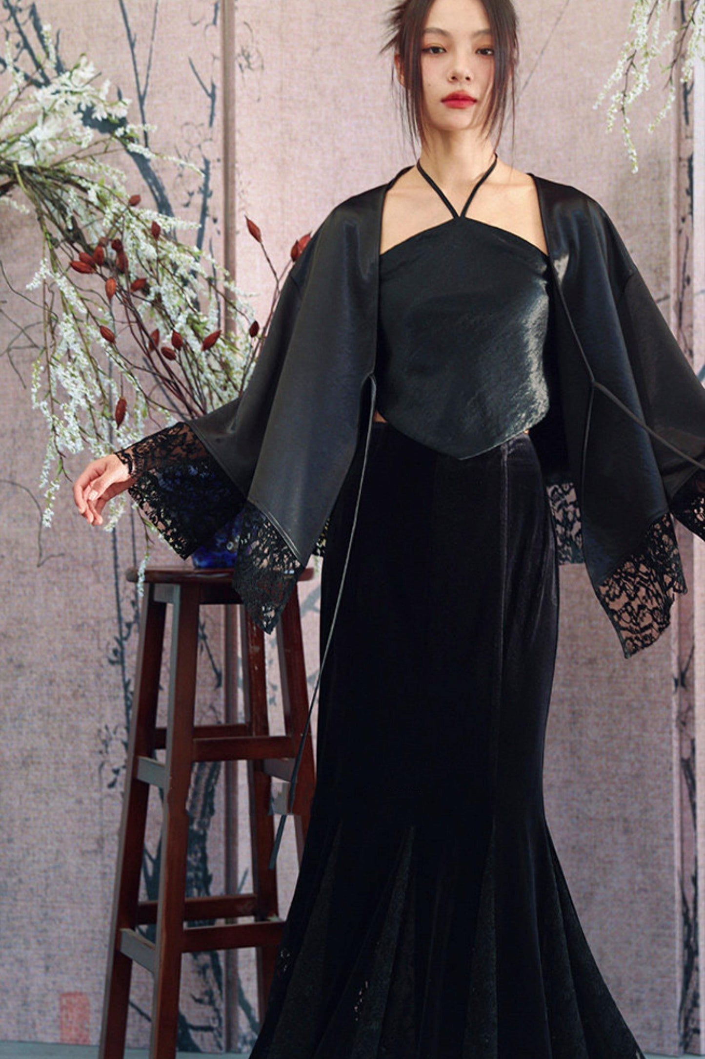 Dark Lace Satin Gown