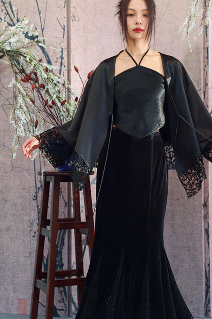 Dark Lace Satin Gown