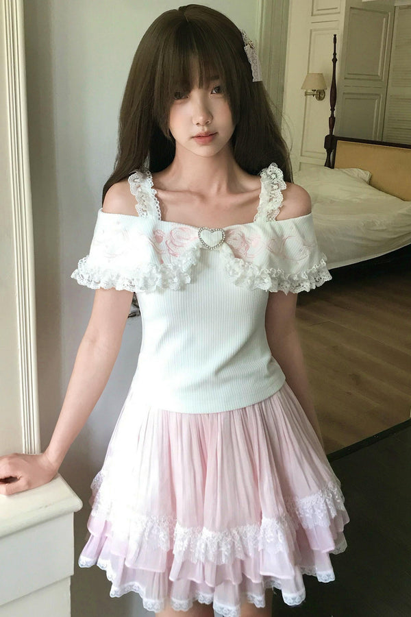 オフショルリボンドールトップス+スカート