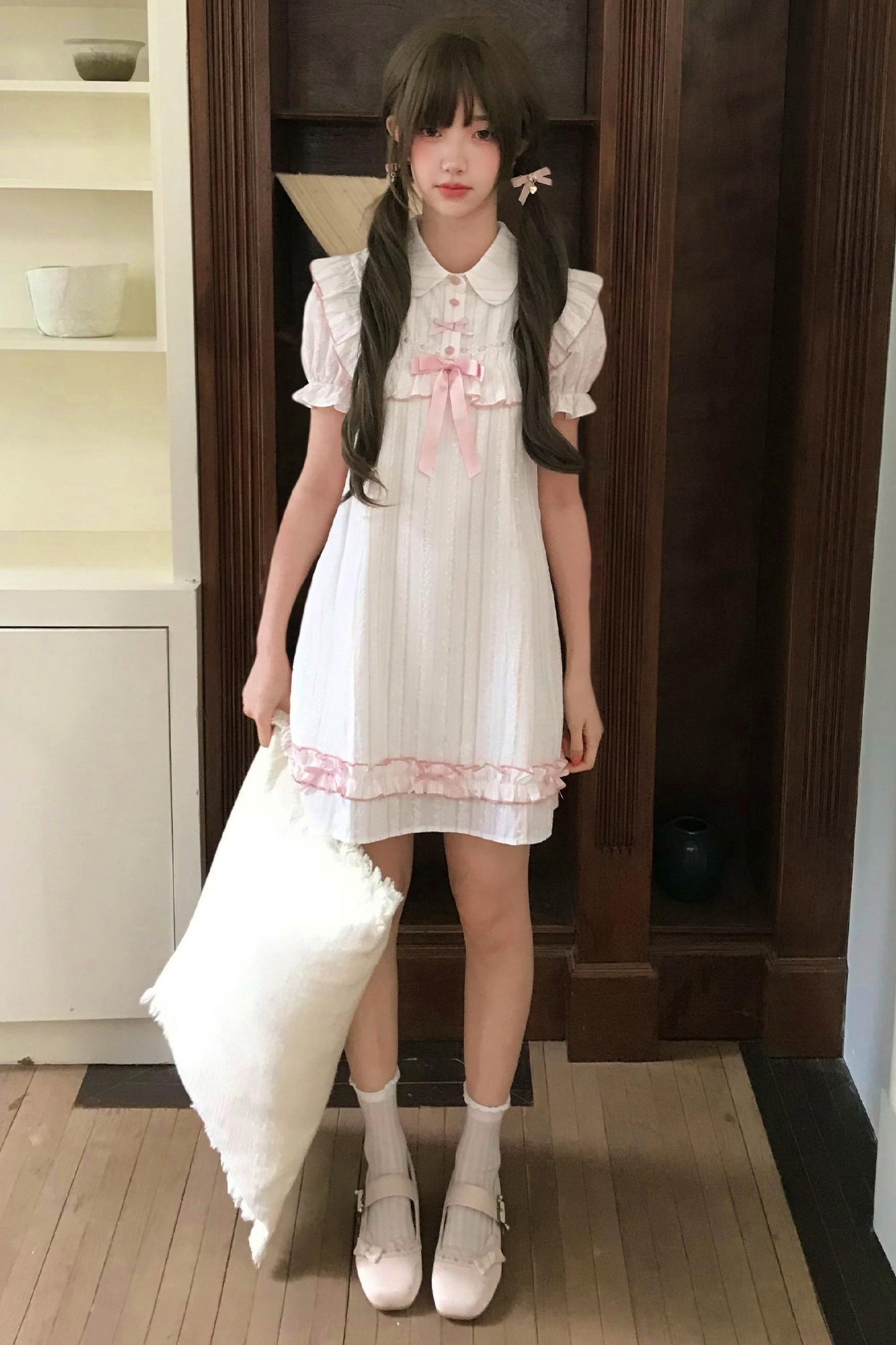 Sweet Pink Jacquard Dress + Apron Skirt