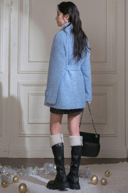 Snowy Blue Wool Coat