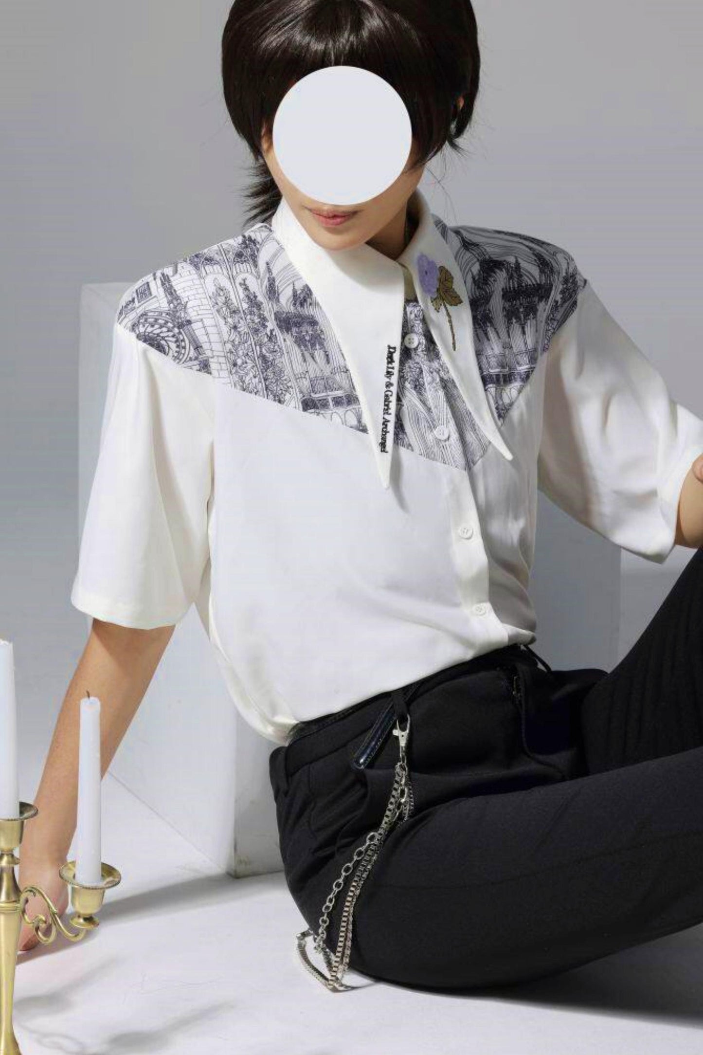 Gothic Arch Print Big Collar Design Shirt