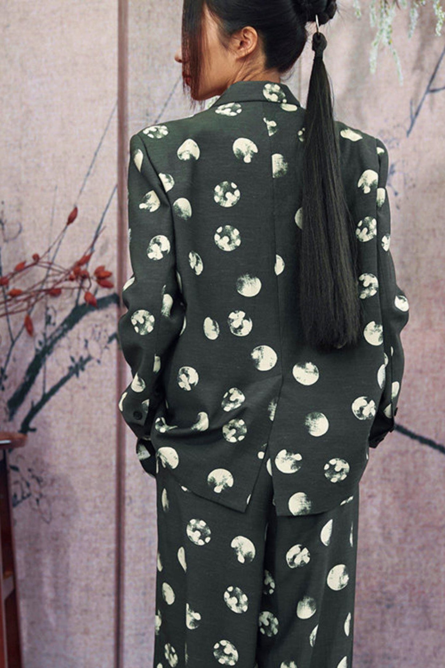 Polka Dot Shoulder Padded Blazer