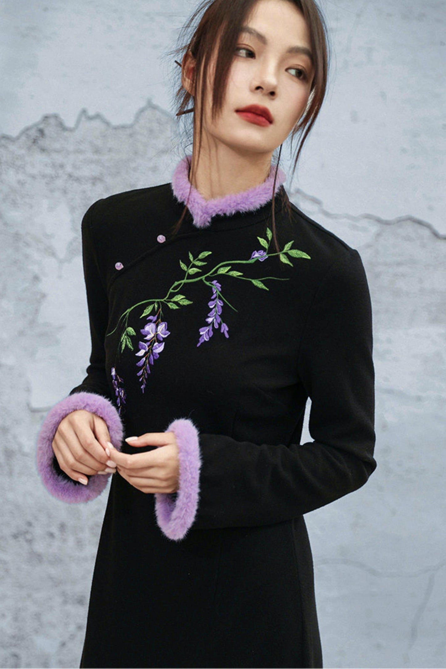Wisteria Embroidery Knit Dress