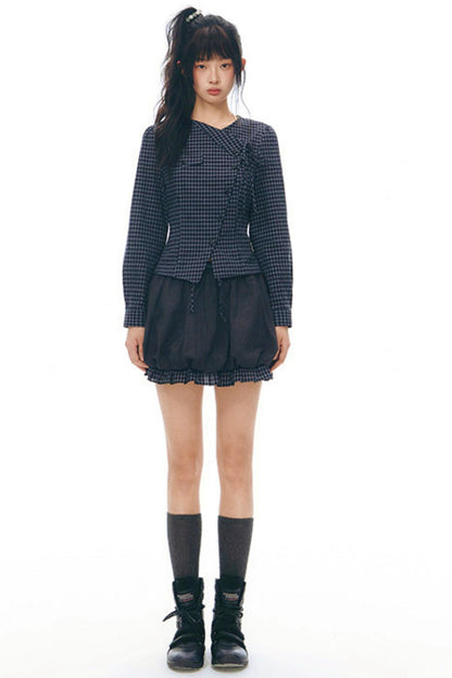 Y2Kリトルチェックドシャツ+スカート