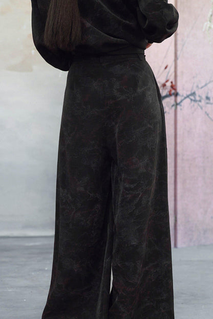 Camicia con colletto alla coreana sfumata nero scuro + pantaloni