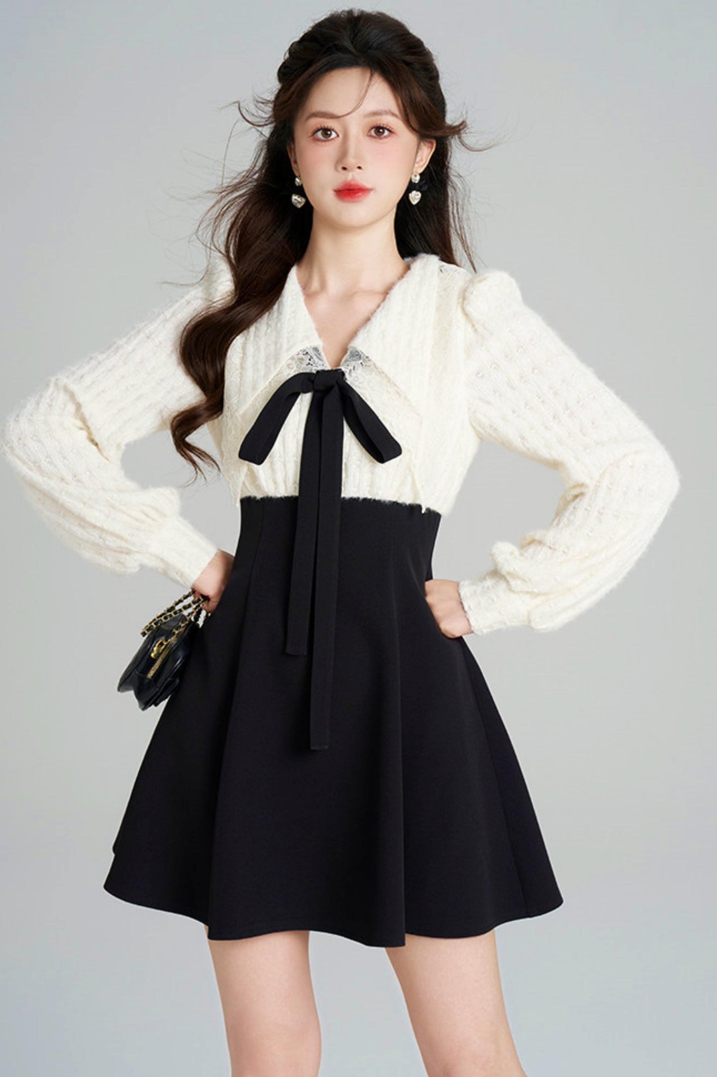 French Plush Patchwork Dress