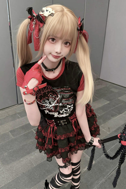 [Pre-Order] Subculture Dark Kawaii Punk T-Shirt + Skirt
