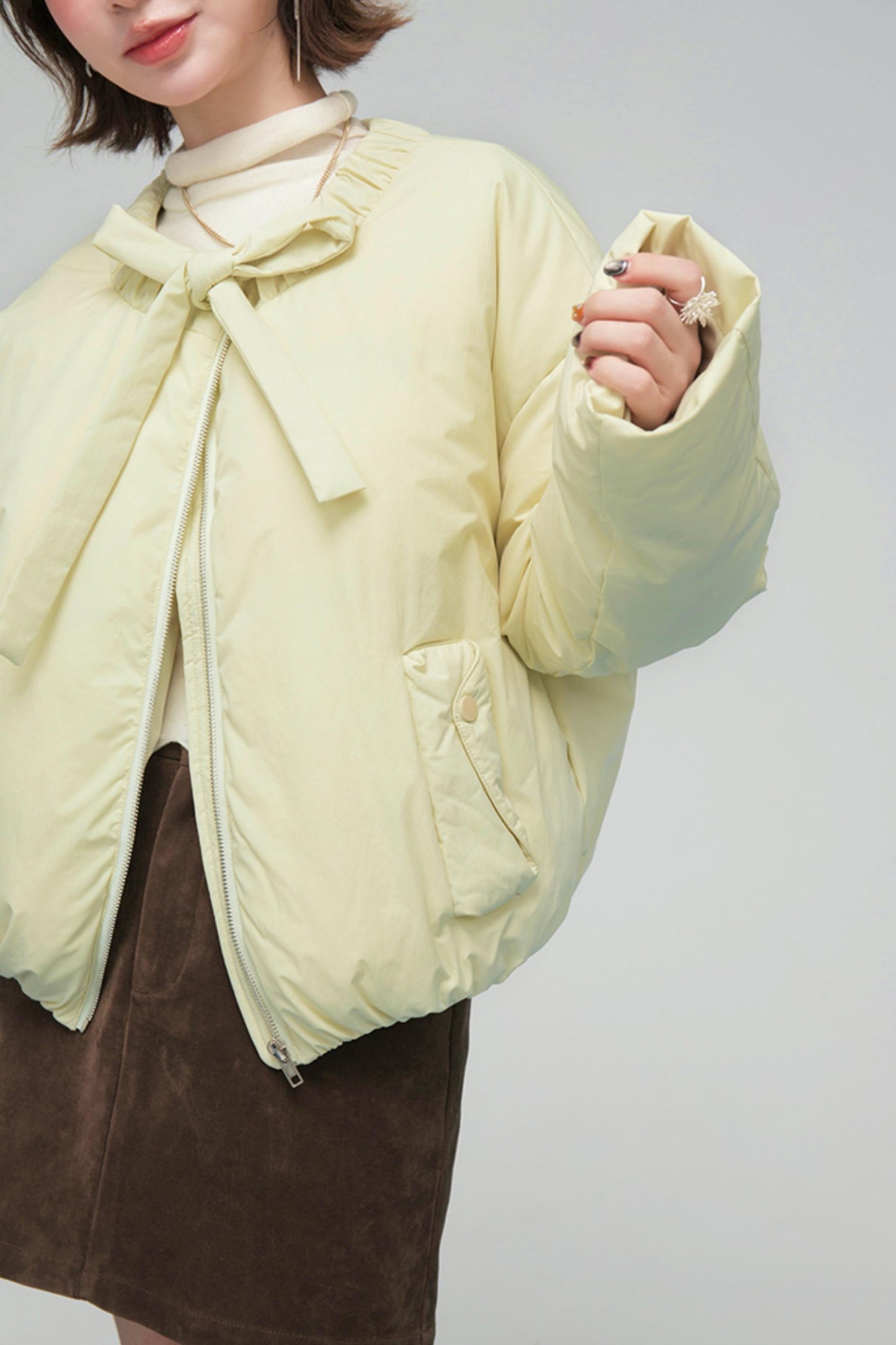 リボンショートダウンジャケット