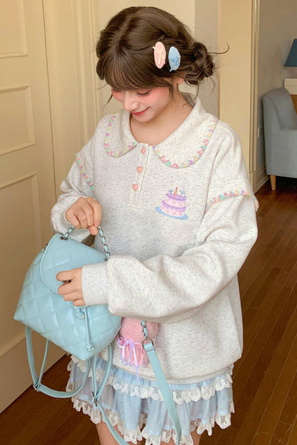 Mori Embroidery Doll Collar Sweatshirt