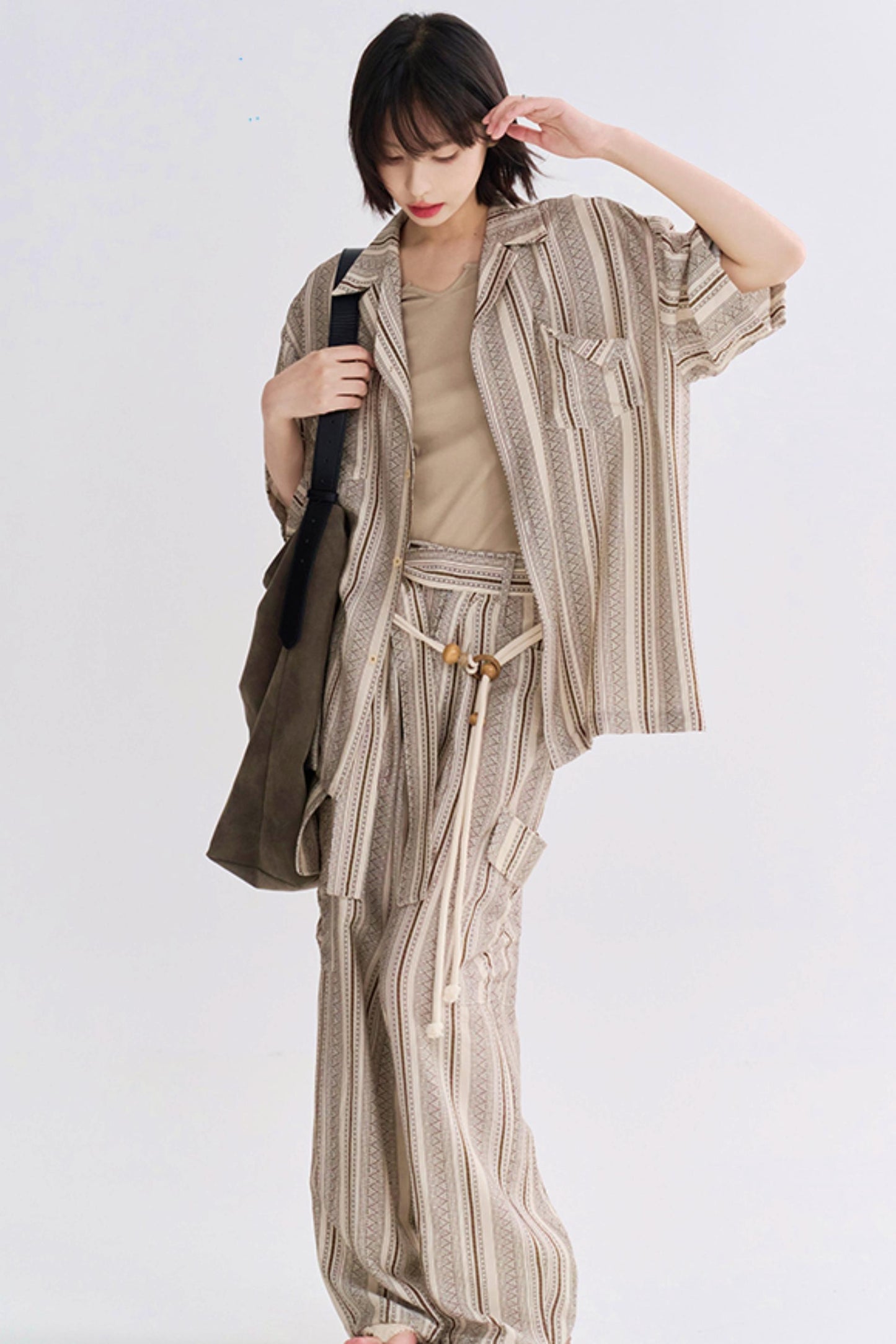 レトロプリントショートスリーブシャツセットアップ