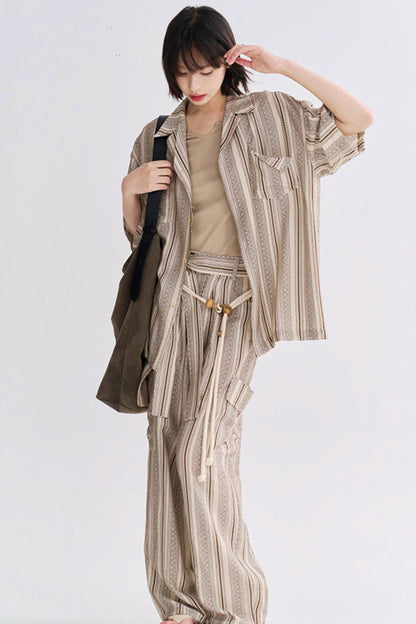 レトロプリントショートスリーブシャツセットアップ